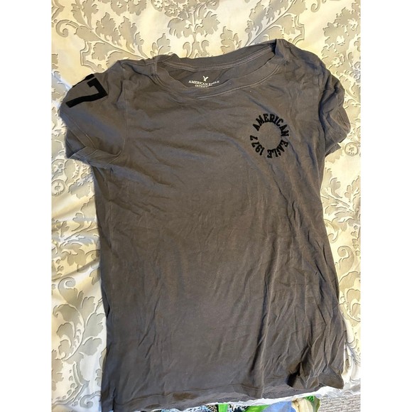 Gray American Eagle 77 Circle Logo Tee - Picture 1 of 4